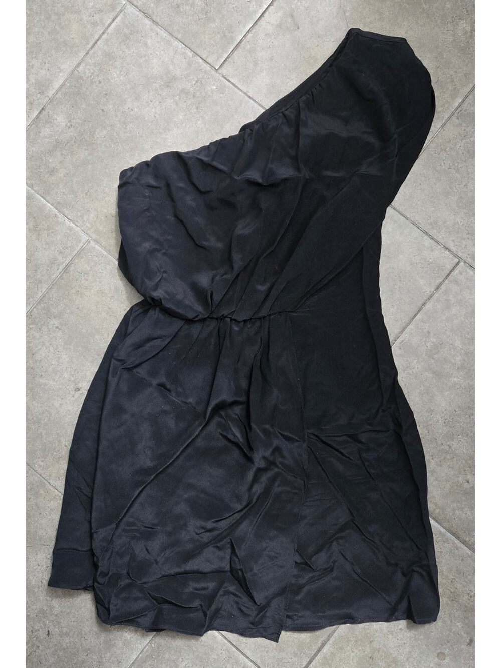 Greylin Black One Shoulder Dress 100% Silk Women's S